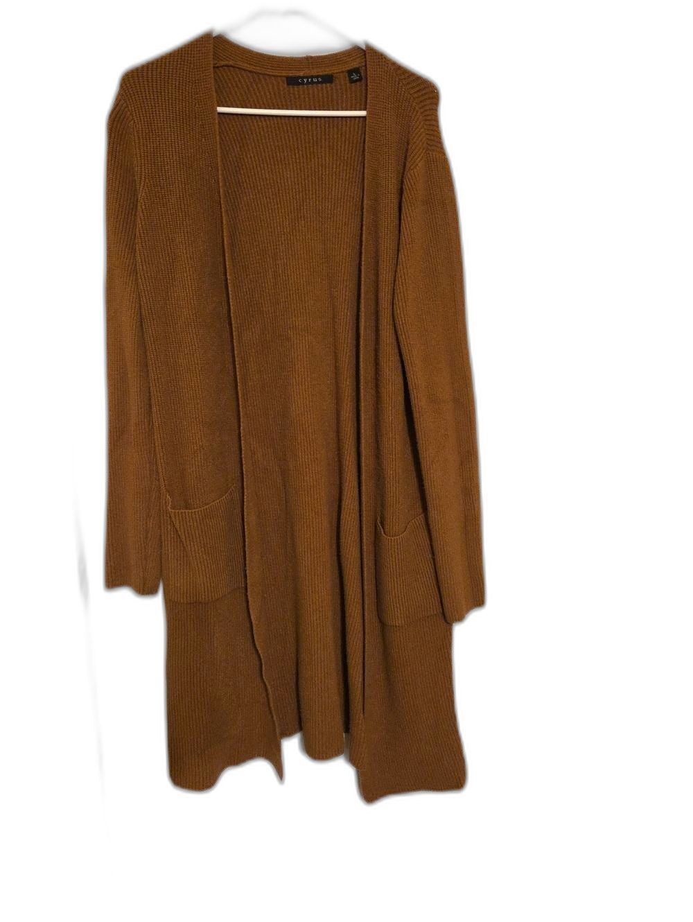 Cyrus Long Open-Front Ribbed Cardigan - Burnt Orange